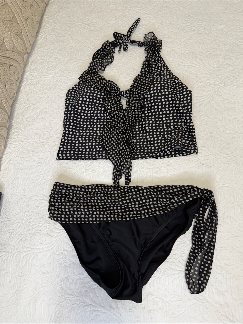 Black Polka Dot Two-Piece Halter Bikini